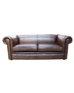 Chesterfield 1930's 3 Seater Antique Brown Leather Sofa Settee In Classic Style 