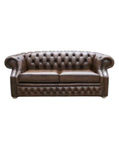 Chesterfield 2.5 Seater Sofa Antique Brown Real Leather In Buckingham Style