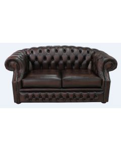 Chesterfield 2 Seater Antique Brown Leather Sofa Bespoke In Buckingham Style