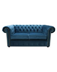Chesterfield 2 Seater Blue Velvet Sofa Custom Made In Classic Style