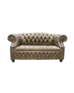 Chesterfield 2 Seater Buttoned Seat Sofa Cracked Wax Tan Leather In Buckingham Style