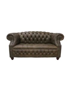 Chesterfield 2 Seater Buttoned Seat Sofa Cracked Wax Tobacco Leather In Buckingham Style