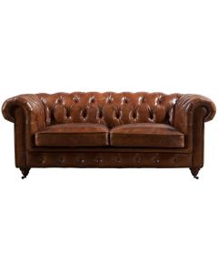 Chesterfield 2 Seater Buttoned Vintage Distressed Tan Real Leather Sofa