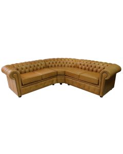 Chesterfield 2 Seater + Corner + 2 Seater Old English Buckskin Leather Cushioned Corner Sofa In Classic Style