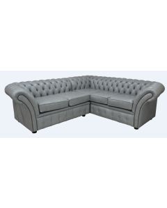 Chesterfield 2 Seater + Corner + 2 Seater Stella Dove Grey Leather Corner Sofa In Balmoral Style