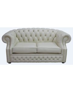 Chesterfield 2 Seater Cottonseed Cream Leather Sofa Bespoke In Buckingham Style