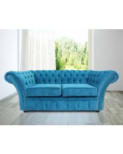 Chesterfield 2 Seater Danza Teal Blue Fabric Sofa Settee In Balmoral Style