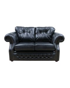 Chesterfield 2 Seater Old English Black Leather Sofa Bespoke In Era Style
