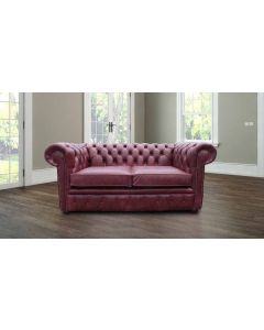 Chesterfield 2 Seater Old English Burgandy Leather Sofa Settee Bespoke In Classic Style