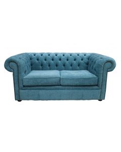 Chesterfield 2 Seater Scenario Kingfisher Blue Fabric Sofa Settee In Classic Style