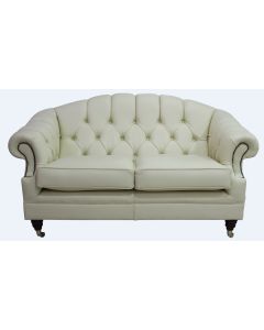 Chesterfield 2 Seater Shelly Cream Leather Sofa Settee In Victoria Style