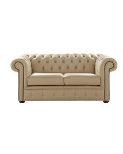 Chesterfield 2 Seater Shelly Dark Beige Leather Sofa Settee Bespoke In Classic Style