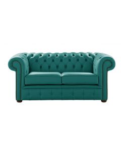 Chesterfield 2 Seater Shelly Dark Teal Leather Sofa Settee Bespoke In Classic Style