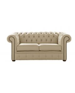 Chesterfield 2 Seater Shelly Ivory Leather Sofa Settee Bespoke In Classic Style