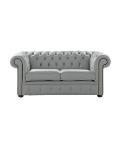 Chesterfield 2 Seater Shelly Moon Mist Leather Sofa Settee Bespoke In Classic Style