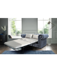 Chesterfield 2 Seater Sofa Bed Flamenco Crush Slate Grey Fabric In Classic Style