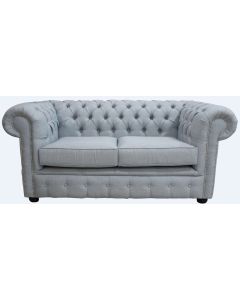 Chesterfield 2 Seater Sofa Charles Sky Blue Linen Fabric In Classic Style