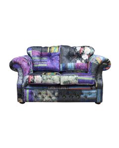 Chesterfield 2 Seater Sofa London Patchwork Multi Velvet Fabric In Era Style