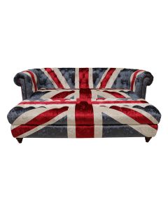Chesterfield 2 Seater Sofa Plush Velvet With Matching Footstool In Union Jack Style