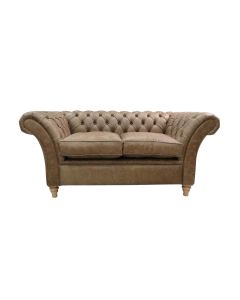Chesterfield 2 Seater Sofa Settee Cracked Wax Tan Real Leather In Balmoral Style