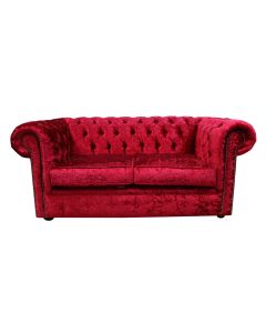 Chesterfield 2 Seater Sofa Settee Shimmer Red Velvet In Classic Style