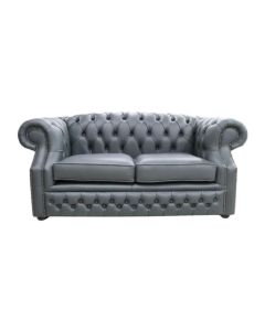 Chesterfield 2 Seater Vele Charcoal Grey Leather Sofa In Buckingham Style