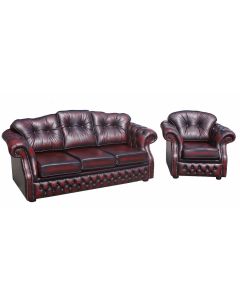 Chesterfield 3+1 Seater Sofa Suite Antique Oxblood Red Leather In Era Style