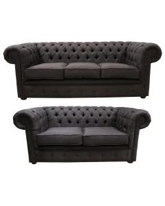 Chesterfield 3+2 Seater Sofa Suite Charles Brown Linen Fabric In Classic Style