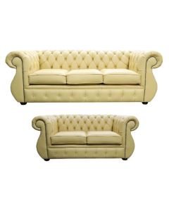 Chesterfield 3+2 Seater Sofa Suite Shelly Deluca Yellow Leather In Kimberley Style