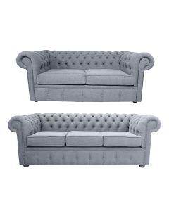 Chesterfield 3 + 2 Seater Sofa Suite Verity Plain Steel Grey Fabric In Classic Style