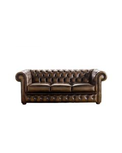 Chesterfield 3 Seater Antique Autumn Tan Leather Sofa Bespoke In Classic Style