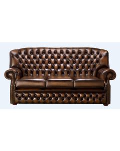 Chesterfield 3 Seater Antique Autumn Tan Leather Sofa Bespoke In Monks Style