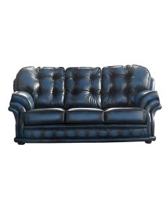Chesterfield 3 Seater Antique Blue Leather Sofa Bespoke In Knightsbr­idge Style