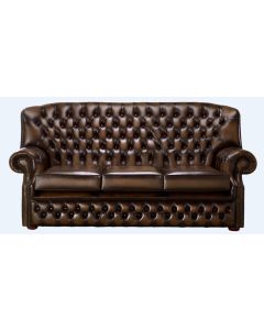 Chesterfield 3 Seater Antique Brown Leather Sofa Bespoke In Monks Style