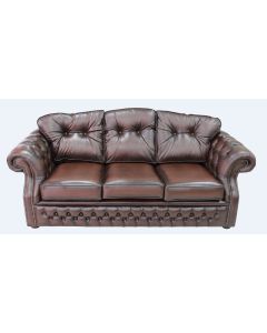 Chesterfield 3 Seater Antique Brown Leather Sofa Settee In Era Style