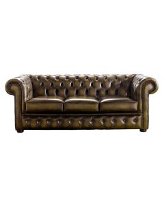 Chesterfield 3 Seater Antique Gold Leather Sofa Bespoke In Classic Style