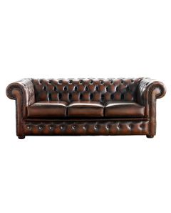 Chesterfield 3 Seater Antique Light Rust Leather Sofa Bespoke In Classic Style