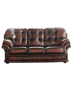 Chesterfield 3 Seater Antique Light Rust Leather Sofa Bespoke In Knightsbr­idge Style