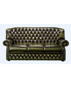 Chesterfield 3 Seater Antique Olive Green Leather Sofa Bespoke In Monks Style