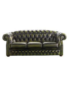 Chesterfield 3 Seater Antique Olive Leather Sofa Bespoke In Buckingham Style