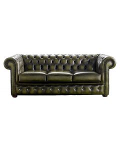 Chesterfield 3 Seater Antique Olive Leather Sofa Bespoke In Classic Style