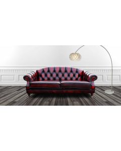 Chesterfield 3 Seater Antique Oxblood Red Leather Sofa Settee In 2 Cushion Victoria Style