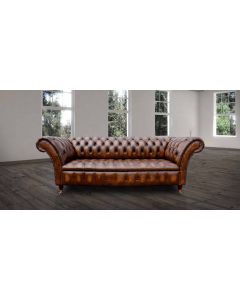Chesterfield 3 Seater Antique Tan Leather Button Seat Sofa Settee In Balmoral Style 