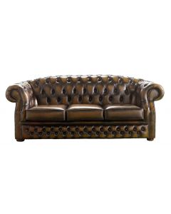 Chesterfield 3 Seater Antique Tan Leather Sofa Bespoke In Buckingham Style