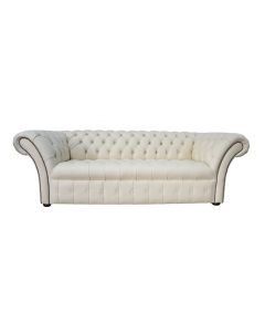 Chesterfield 3 Seater Buttoned Seat Cream Leather Sofa Bespoke In Balmoral Style 