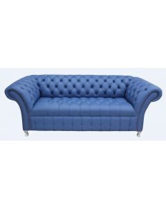Chesterfield 3 Seater Buttoned Seat Deep Ultramarine Blue Leather Metal Feet Sofa Bespoke In Balmoral Style 