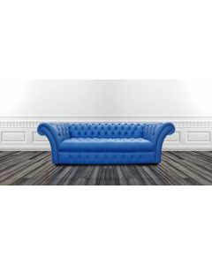 Chesterfield 3 Seater Buttoned Seat Deep Ultramarine Blue Leather Sofa Bespoke In Balmoral Style 