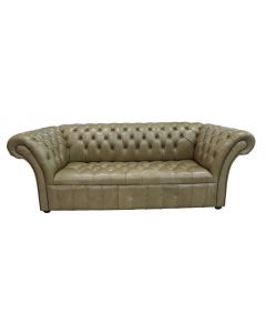 Chesterfield 3 Seater Buttoned Seat Old English Sand Leather Sofa In Balmoral Style  