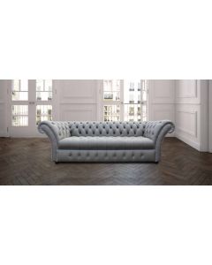 Chesterfield 3 Seater Buttoned Seat Silver Grey Leather Sofa Bespoke In Balmoral Style 