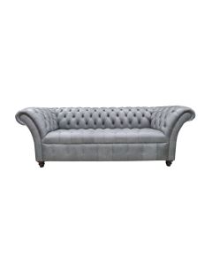 Chesterfield 3 Seater Buttoned Seat Sofa Vintage Cracked Wax Ash Grey Leather In Balmoral Style
